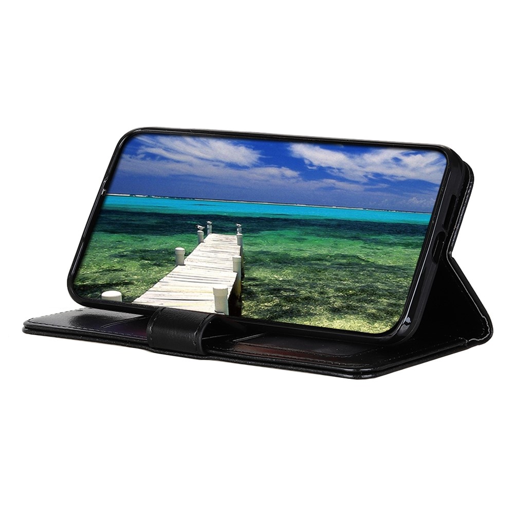 For Oppo Reno7 4G/F21 Pro 4G Crazy Horse Texture PU Leather Flip Folio Case Wallet Style Stand Shockproof TPU Inner Shell Phone Cover - Black-3