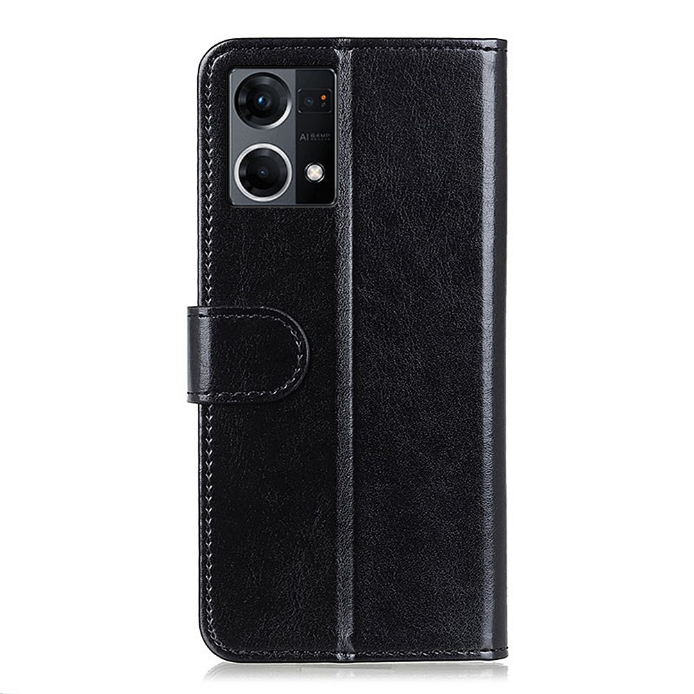 For Oppo Reno7 4G/F21 Pro 4G Crazy Horse Texture PU Leather Flip Folio Case Wallet Style Stand Shockproof TPU Inner Shell Phone Cover - Black-7