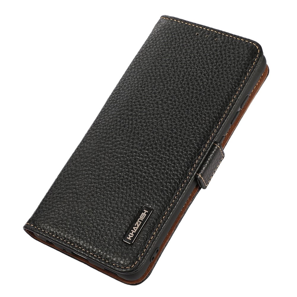 KHAZNEH for Oppo Reno7 4G/F21 Pro 4G Genuine Leather Litchi Texture Wallet Case Magnetic RFID Blocking Stand Book Folding Folio Cover - Black-5