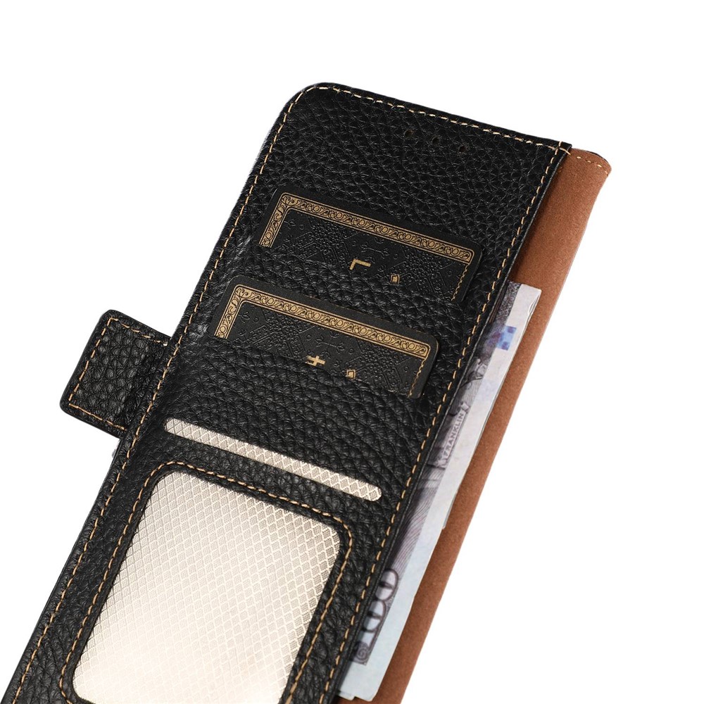 KHAZNEH for Oppo Reno7 4G/F21 Pro 4G Genuine Leather Litchi Texture Wallet Case Magnetic RFID Blocking Stand Book Folding Folio Cover - Black-6
