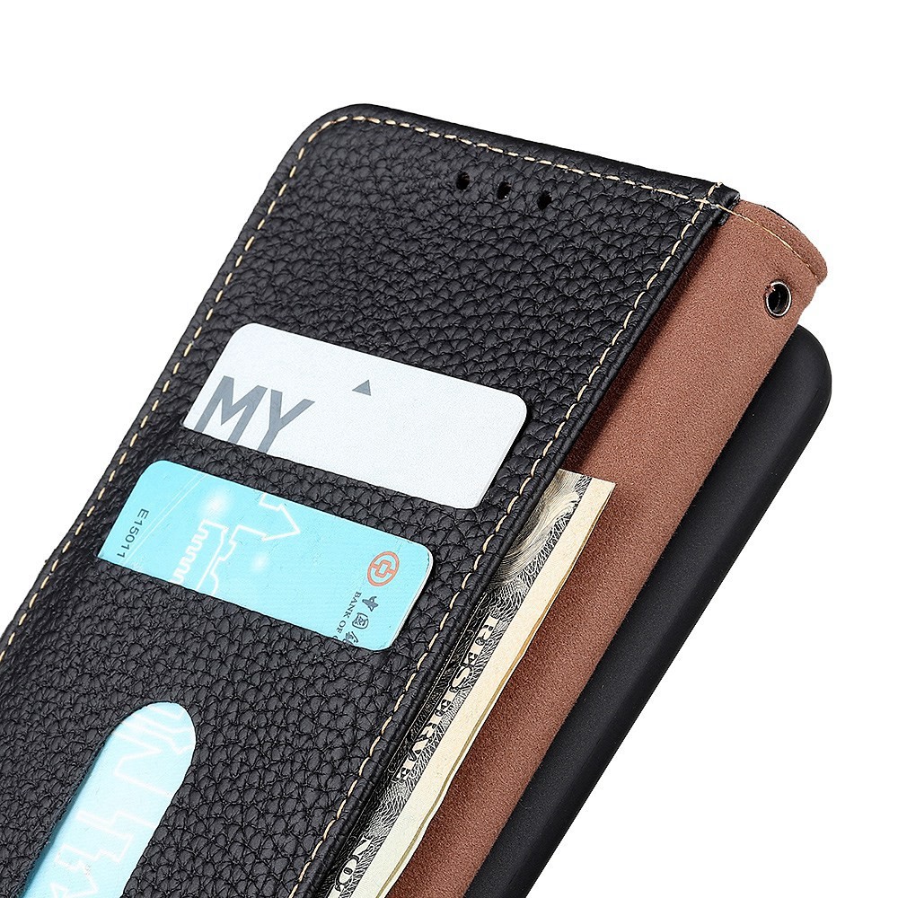 KHAZNEH Genuine Leather Wallet Phone Case for Oppo Find X5, Litchi Texture Viewing Stand Flip Magnetic Cover - Black-5