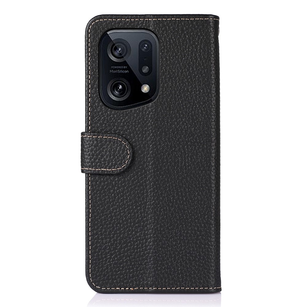 KHAZNEH Genuine Leather Wallet Phone Case for Oppo Find X5, Litchi Texture Viewing Stand Flip Magnetic Cover - Black-7