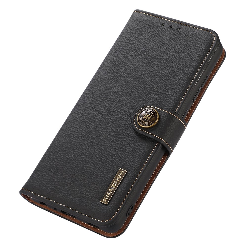 KHAZNEH for Oppo Find X5 Genuine Leather Cell Phone Flip Case Stand RFID Blocking Protection Magnetic Wallet Folio Cover - Black-5