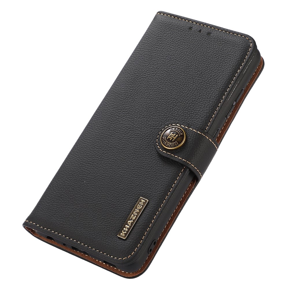 Khazneh Para Oppo Find X5 Genuine Leather Celle Flip Case Flip Stand Rfid Bloqueo de Protección Magnética Folio Cubierta - Negro