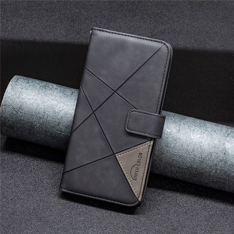 BINFEN COLOR BF Imprinting Pattern Series-2 for Realme C31 Well-protected Leather Wallet Case 05 Geometric Imprinted Flip Folio Book Style Stand Cover - Black-5