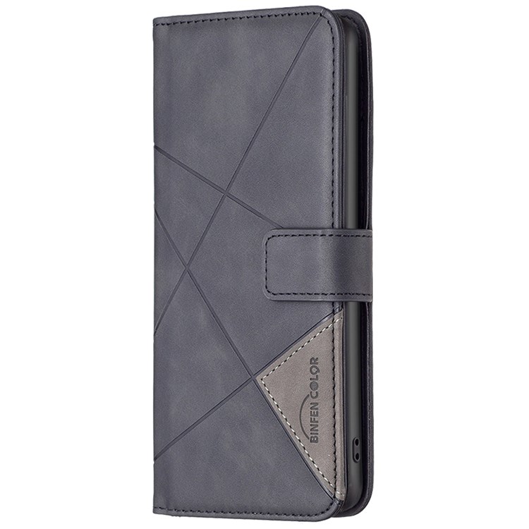 BINFEN COLOR BF Imprinting Pattern Series-2 for Realme C31 Well-protected Leather Wallet Case 05 Geometric Imprinted Flip Folio Book Style Stand Cover - Black-6