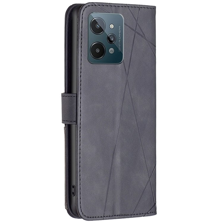 BINFEN COLOR BF Imprinting Pattern Series-2 for Realme C31 Well-protected Leather Wallet Case 05 Geometric Imprinted Flip Folio Book Style Stand Cover - Black-7