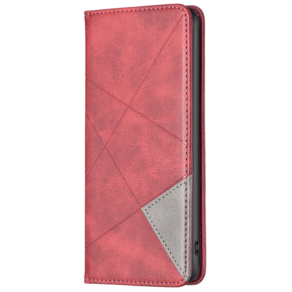 BF Imprinting Pattern Series-1 for Realme C31 Foldable Stand Card Slot PU Leather Case Rhombus Pattern Imprinted Magnetic Auto Closing Shell - Red-7