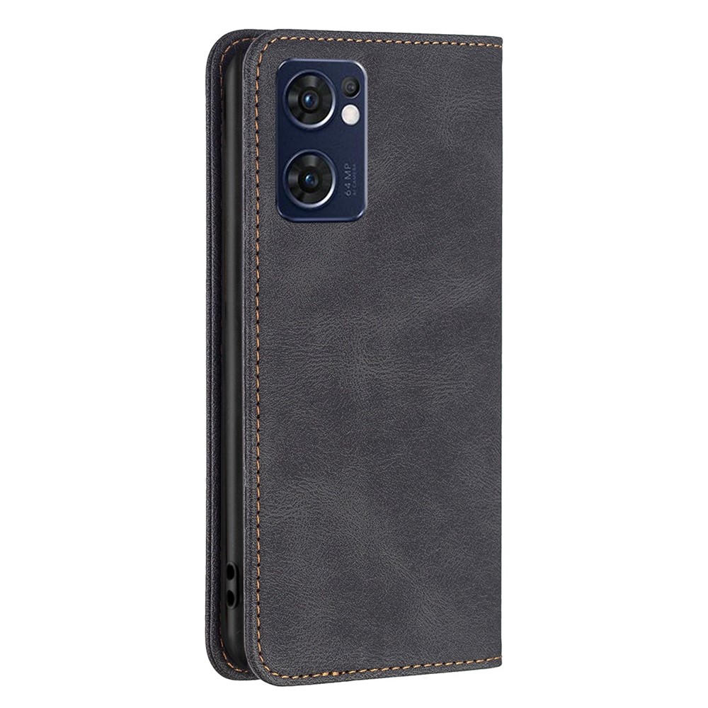 BINFEN COLOR BF Leather Series-5 for Oppo Reno7 5G (Global)/Find X5 Lite RFID Blocking Wallet Phone Case 08 Hidden Magnetic Absorption PU Leather Stand Folio Cover - Black-9