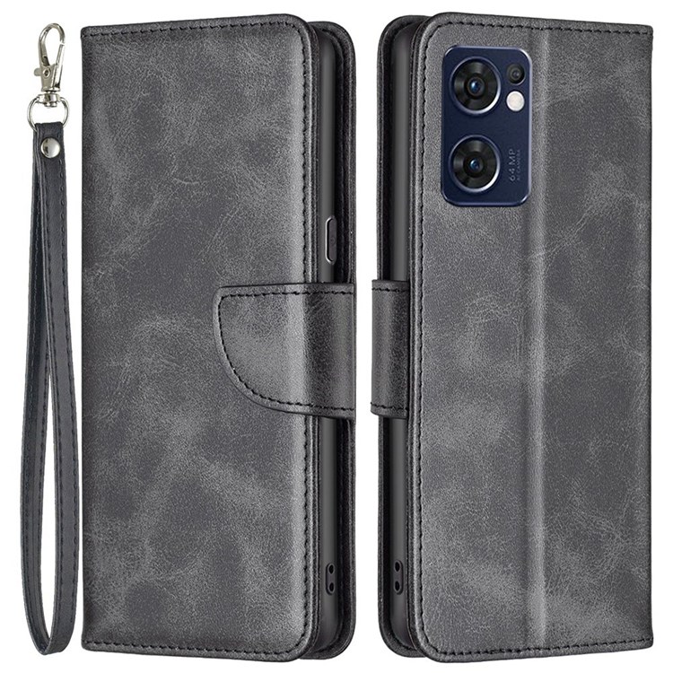 BF Leather Series-4 for Oppo Reno7 5G (Global)/Find X5 Lite Flip Book PU Leather Phone Case Stand Shockproof TPU Interior Shell Wallet Cover with Wrist Strap - Black-1
