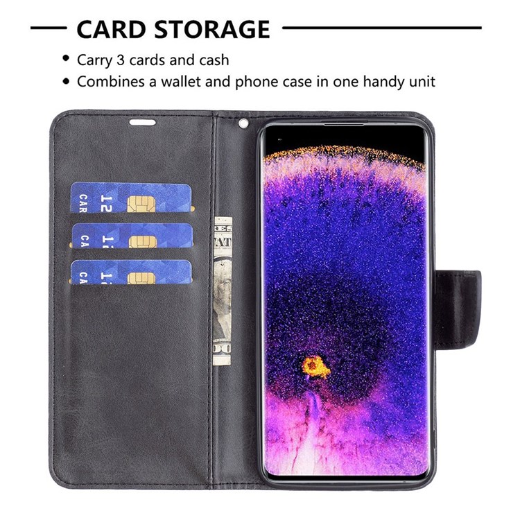 BF Leather Series-4 for Oppo Reno7 5G (Global)/Find X5 Lite Flip Book PU Leather Phone Case Stand Shockproof TPU Interior Shell Wallet Cover with Wrist Strap - Black-3