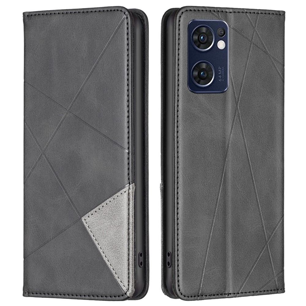 BF Imprinting Pattern Series-1 for Oppo Reno7 5G (Global)/Find X5 Lite PU Leather Flip Cover Rhombus Pattern Imprinted Magnetic Auto-absorbed Stand Phone Case with Card Holder - Black-1