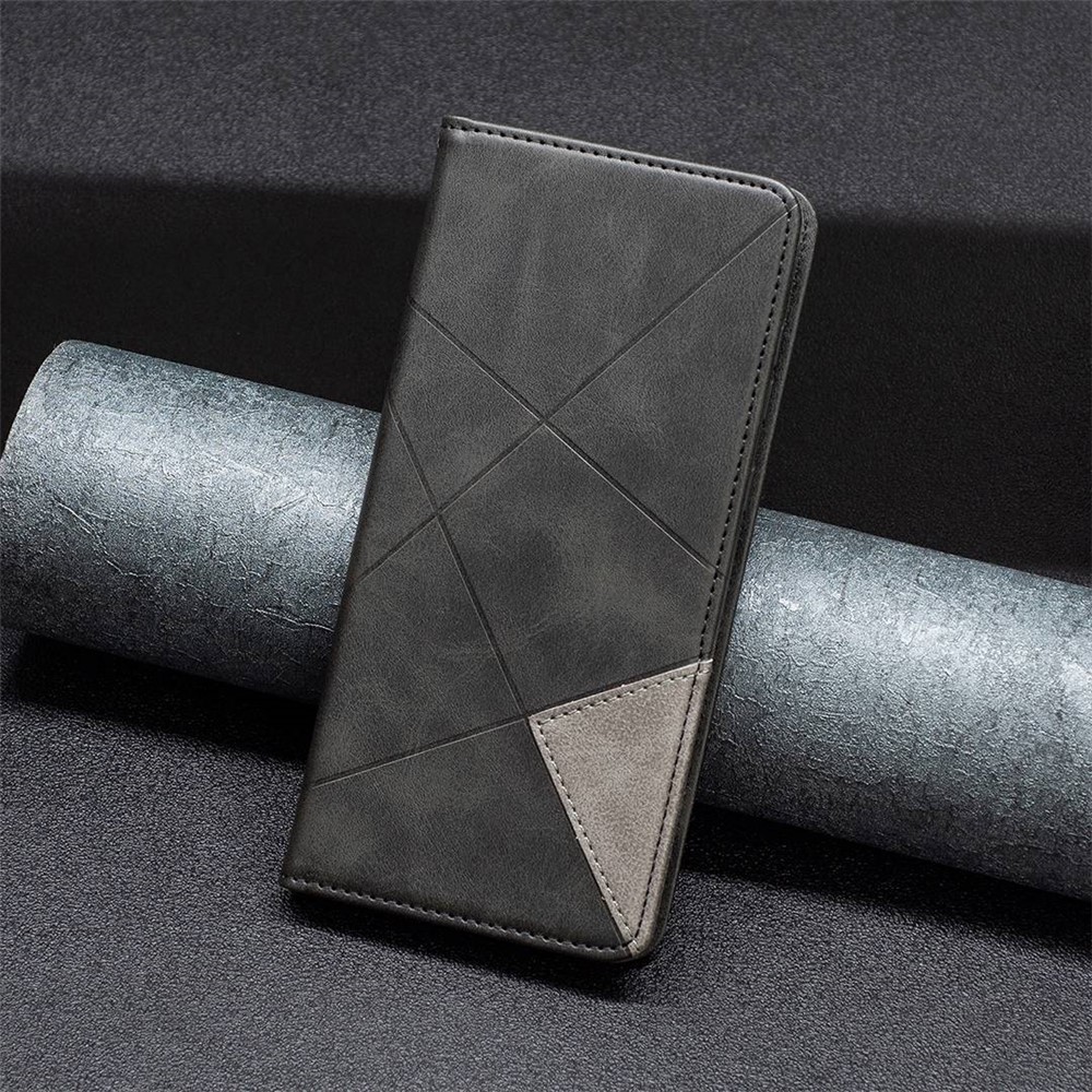 BF Imprinting Pattern Series-1 for Oppo Reno7 5G (Global)/Find X5 Lite PU Leather Flip Cover Rhombus Pattern Imprinted Magnetic Auto-absorbed Stand Phone Case with Card Holder - Black-5