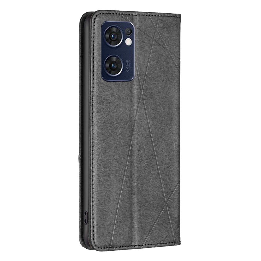 BF Imprinting Pattern Series-1 for Oppo Reno7 5G (Global)/Find X5 Lite PU Leather Flip Cover Rhombus Pattern Imprinted Magnetic Auto-absorbed Stand Phone Case with Card Holder - Black-8