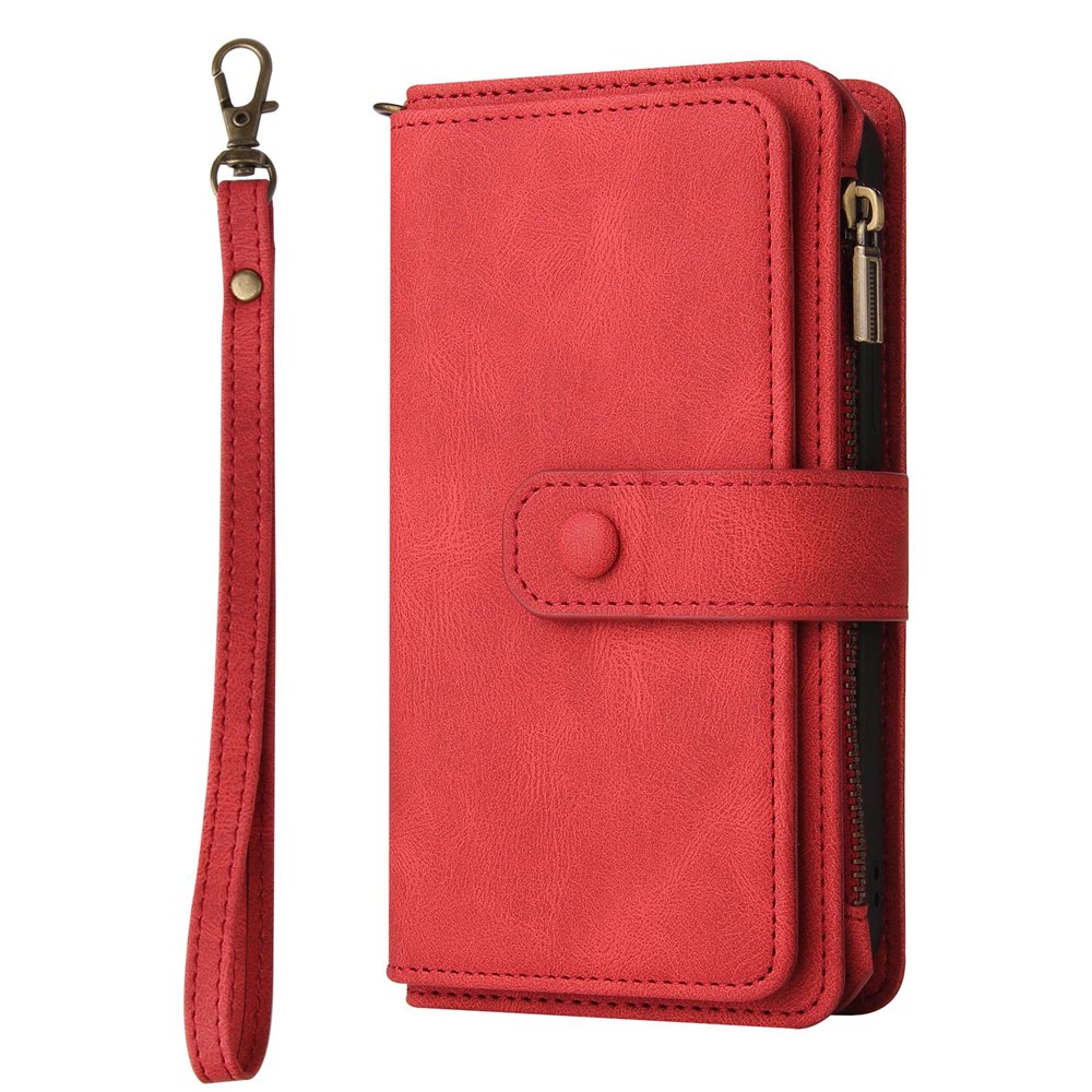 For Realme GT2 Pro KT Multi-functional Series-2 Multiple Card Slots PU Leather Stand Phone Case Zipper Pocket Wallet Protective Cover - Red-11