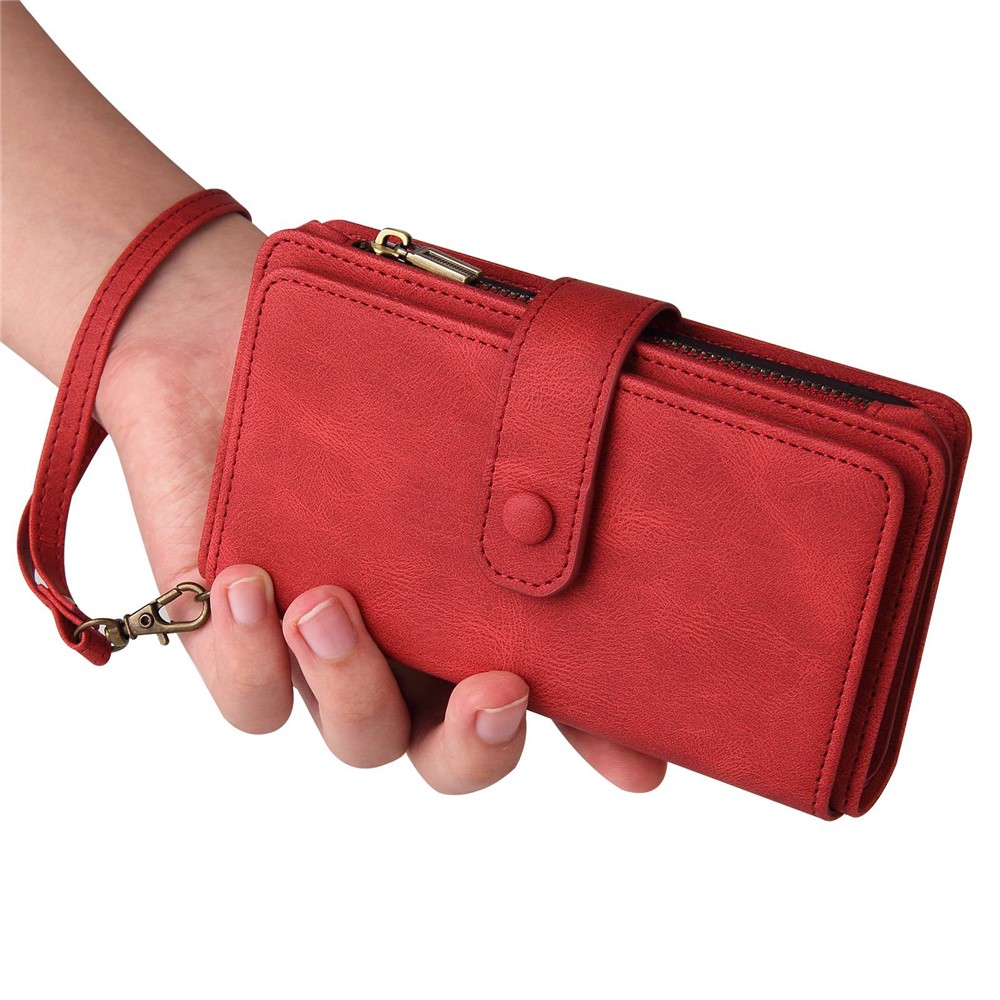 For Realme GT2 Pro KT Multi-functional Series-2 Multiple Card Slots PU Leather Stand Phone Case Zipper Pocket Wallet Protective Cover - Red-2