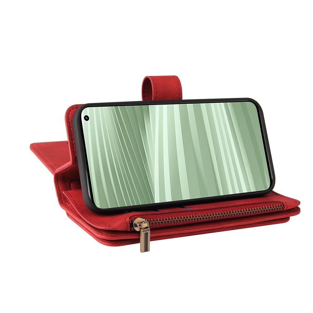 For Realme GT2 Pro KT Multi-functional Series-2 Multiple Card Slots PU Leather Stand Phone Case Zipper Pocket Wallet Protective Cover - Red-4