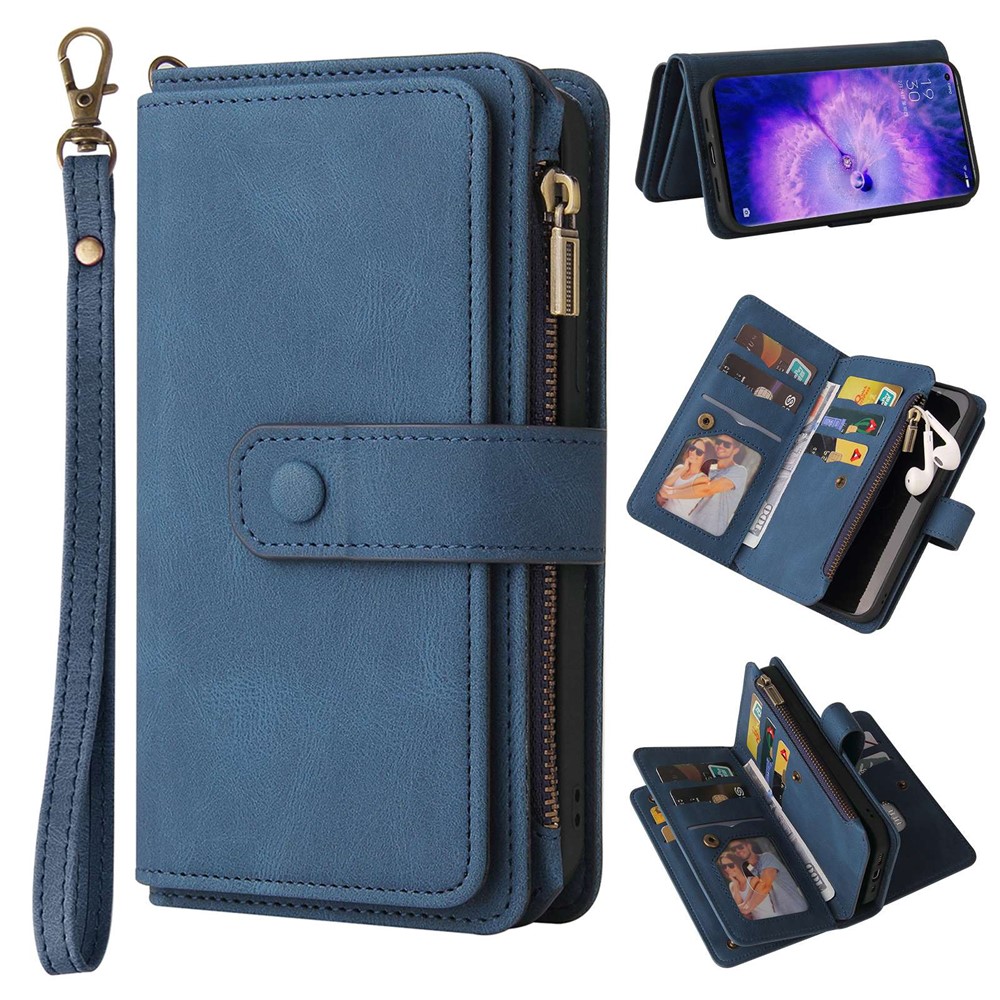 For Oppo Find X5 Pro KT Multi-functional Series-2 Shockproof PU Leather Stand Phone Case with Multiple Card Slots and Zipper Pocket - Blue-1