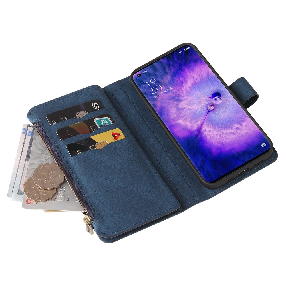 For Oppo Find X5 Pro KT Multi-functional Series-2 Shockproof PU Leather Stand Phone Case with Multiple Card Slots and Zipper Pocket - Blue-10