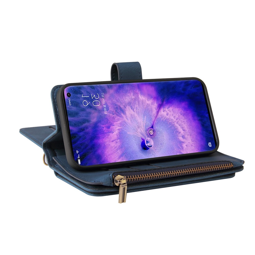 For Oppo Find X5 Pro KT Multi-functional Series-2 Shockproof PU Leather Stand Phone Case with Multiple Card Slots and Zipper Pocket - Blue-4