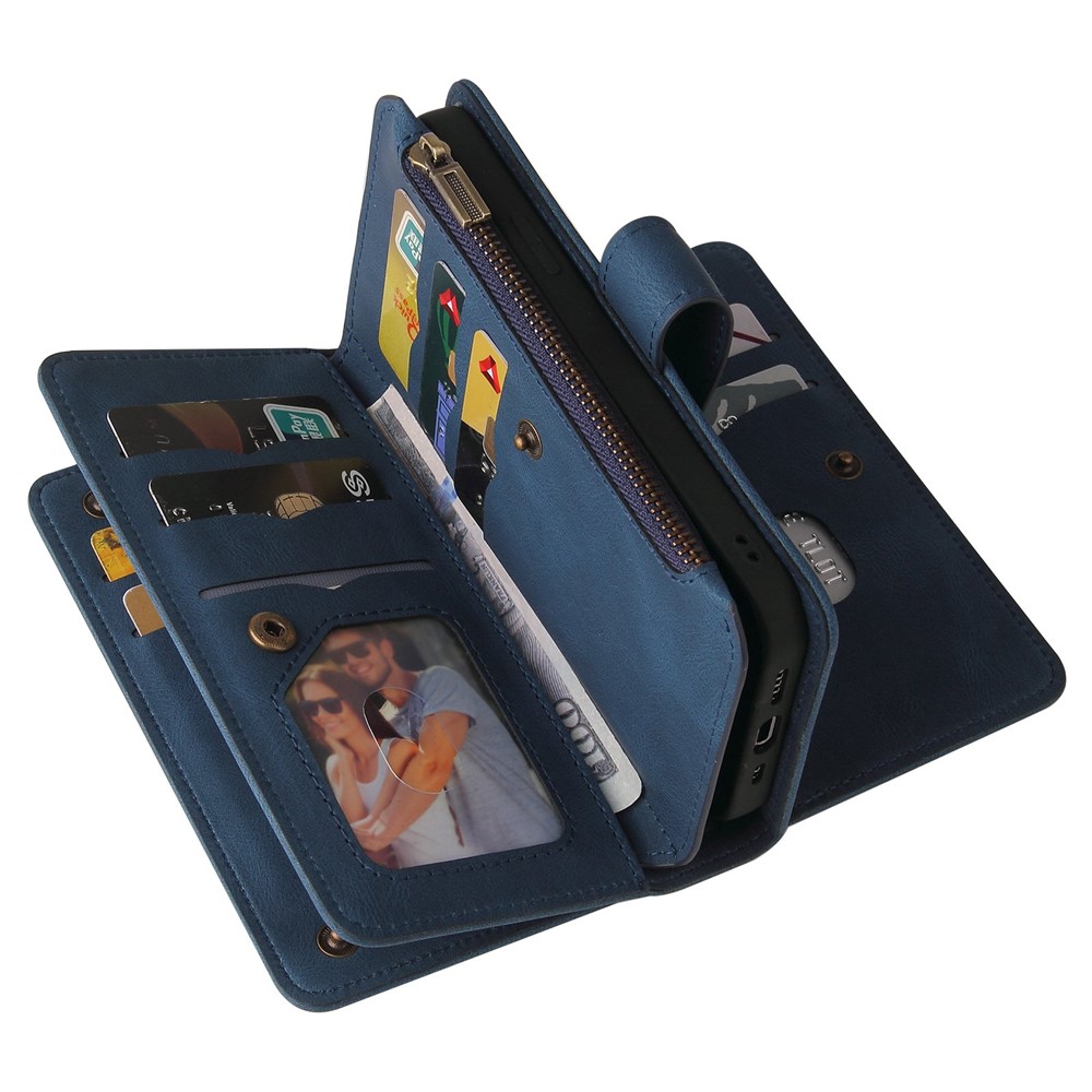 For Oppo Find X5 Pro KT Multi-functional Series-2 Shockproof PU Leather Stand Phone Case with Multiple Card Slots and Zipper Pocket - Blue-5