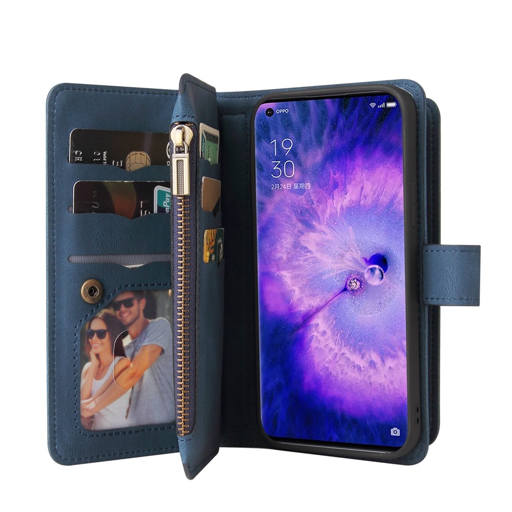For Oppo Find X5 Pro KT Multi-functional Series-2 Shockproof PU Leather Stand Phone Case with Multiple Card Slots and Zipper Pocket - Blue-7