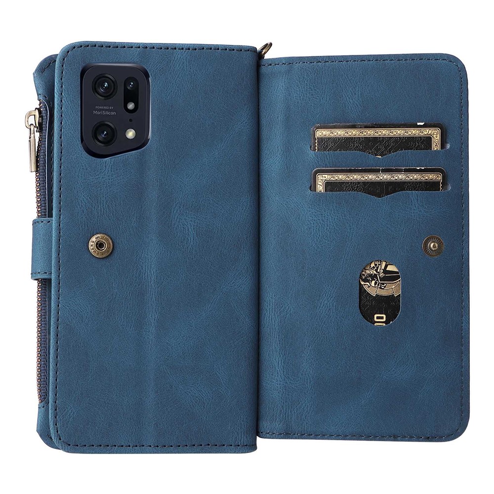 For Oppo Find X5 Pro KT Multi-functional Series-2 Shockproof PU Leather Stand Phone Case with Multiple Card Slots and Zipper Pocket - Blue-8