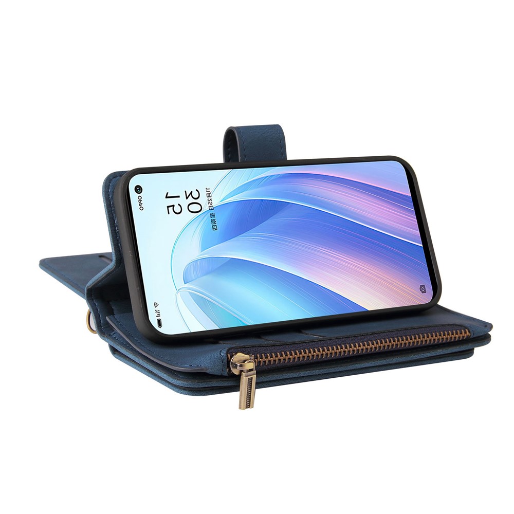 For Oppo Reno7 5G (Global)/Find X5 Lite KT Multi-functional Series-2 Multiple Card Slots Phone Cover PU Leather Wallet Zipper Pocket Case - Blue-4