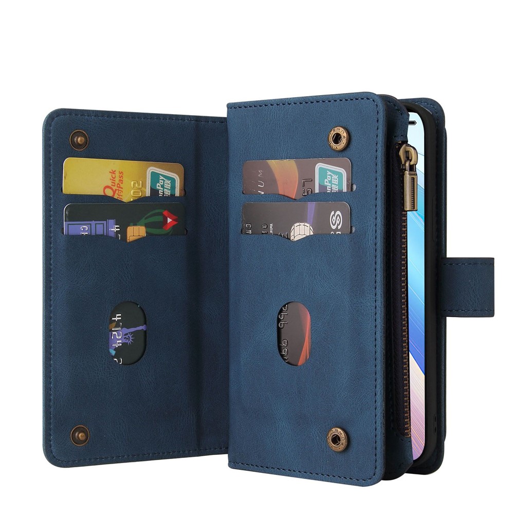For Oppo Reno7 5G (Global)/Find X5 Lite KT Multi-functional Series-2 Multiple Card Slots Phone Cover PU Leather Wallet Zipper Pocket Case - Blue-6