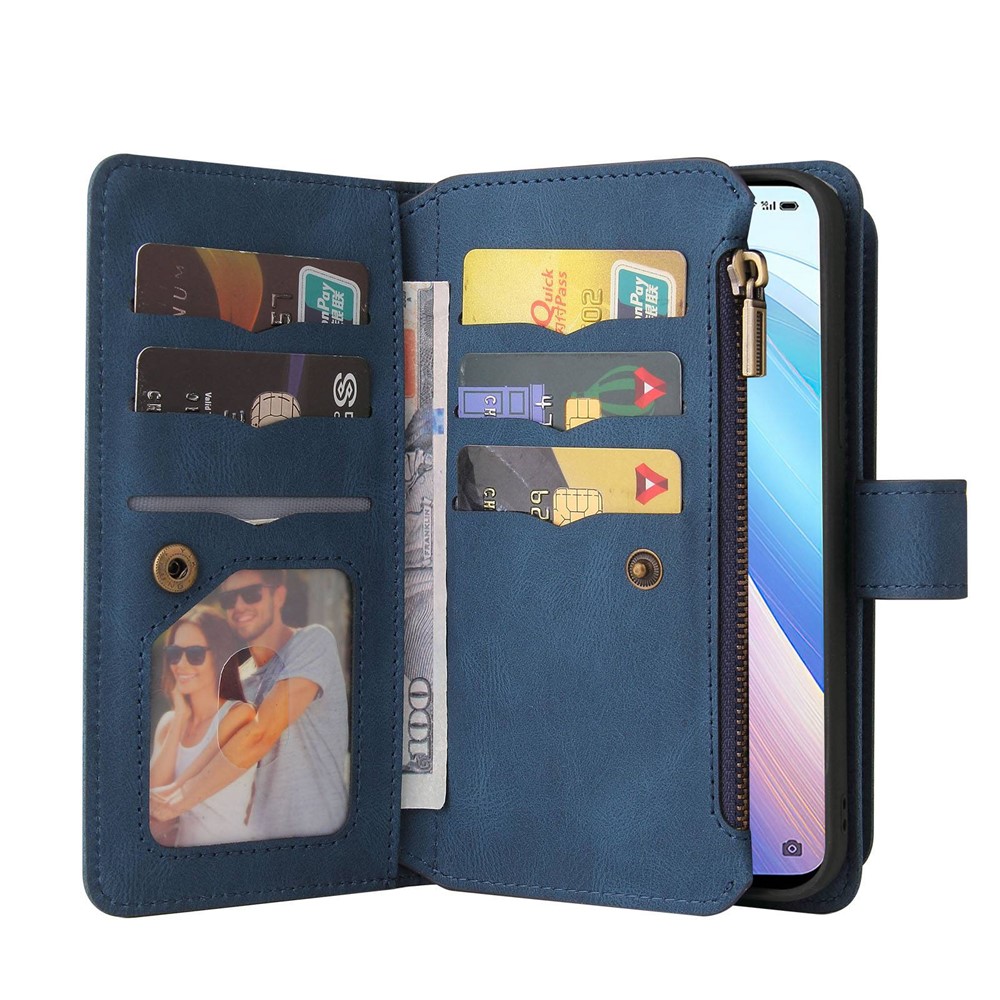 For Oppo Reno7 5G (Global)/Find X5 Lite KT Multi-functional Series-2 Multiple Card Slots Phone Cover PU Leather Wallet Zipper Pocket Case - Blue-7
