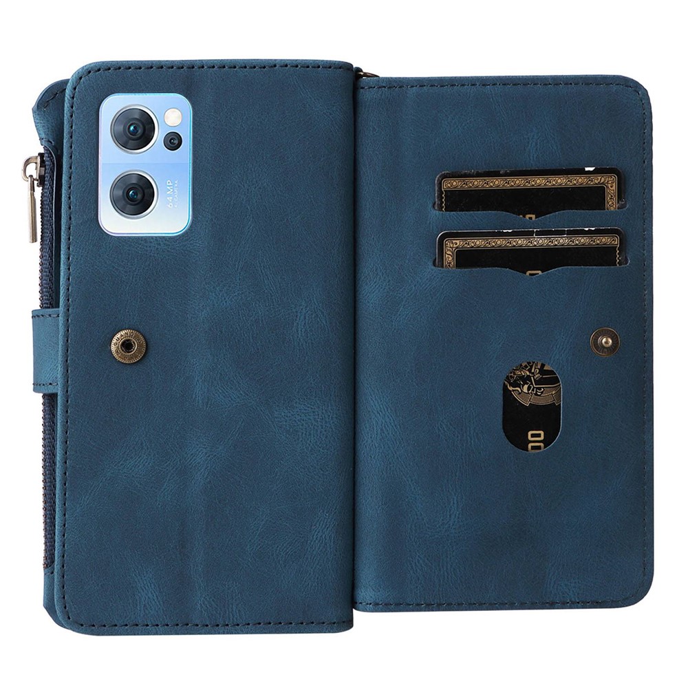 Pour Oppo Reno7 5G (global) / Find X5 Lite KT Multi-fonctional Series-2 Slots de Cartes Multiples Cover Téléphone pu le Cuir Portefeuille Pocket - Bleu