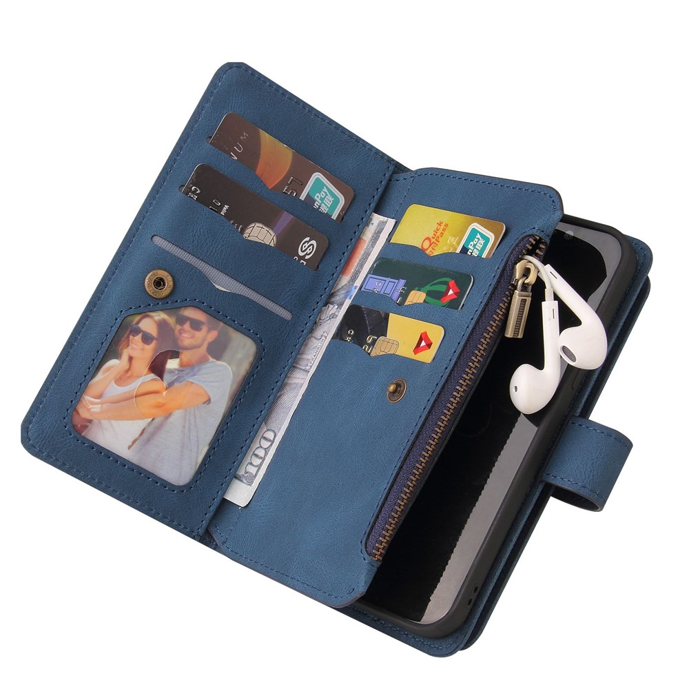 For Oppo Reno7 5G (Global)/Find X5 Lite KT Multi-functional Series-2 Multiple Card Slots Phone Cover PU Leather Wallet Zipper Pocket Case - Blue-9