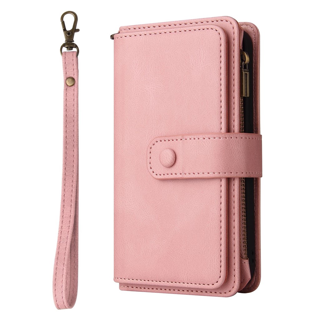For Realme 9 Pro+ KT Multi-functional Series-2 Multiple Card Slots Drop-proof PU Leather Wallet Phone Shell with Zipper Pocket - Pink-11