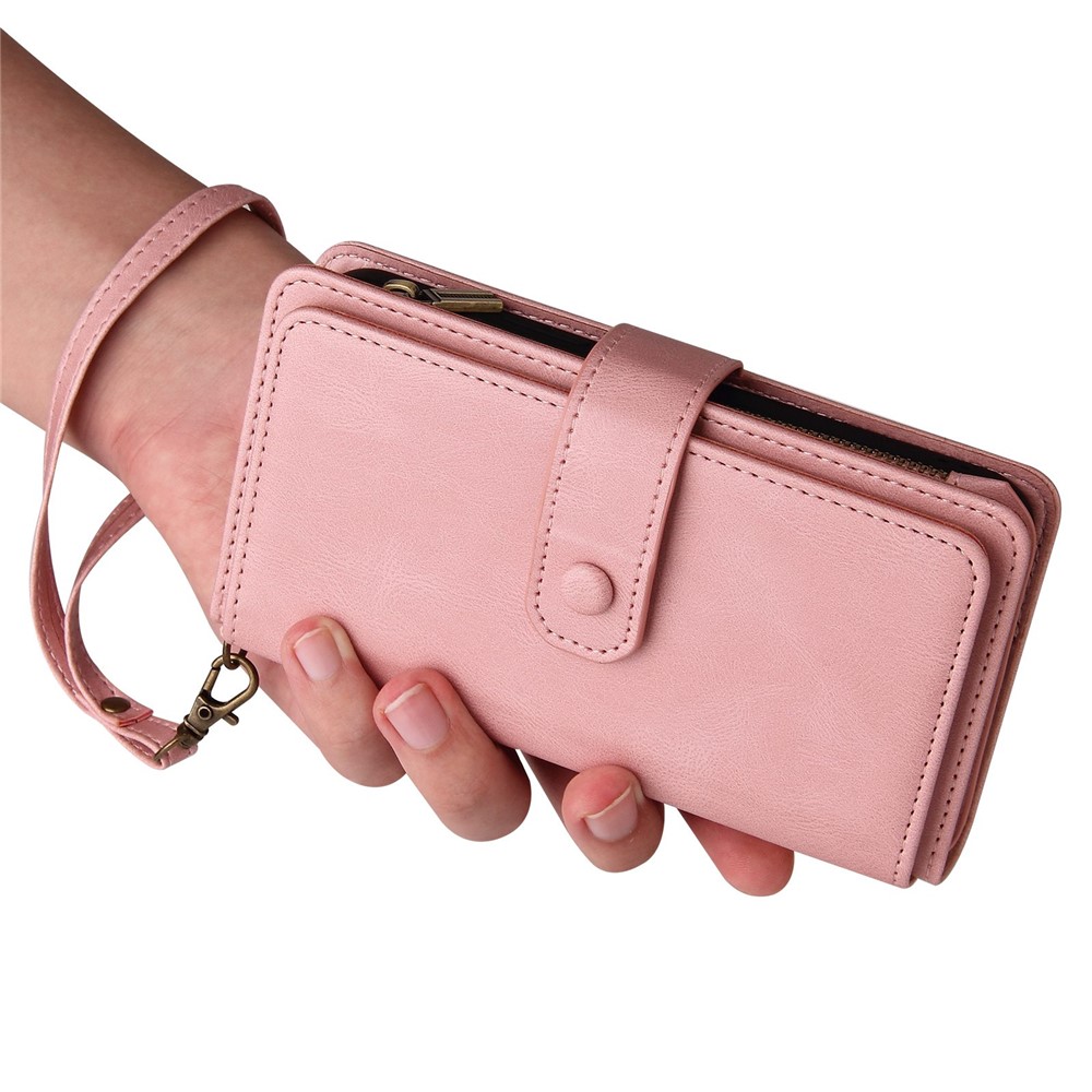For Realme 9 Pro+ KT Multi-functional Series-2 Multiple Card Slots Drop-proof PU Leather Wallet Phone Shell with Zipper Pocket - Pink-2