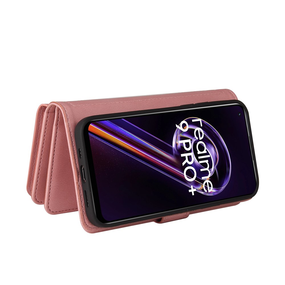 For Realme 9 Pro+ KT Multi-functional Series-2 Multiple Card Slots Drop-proof PU Leather Wallet Phone Shell with Zipper Pocket - Pink-3