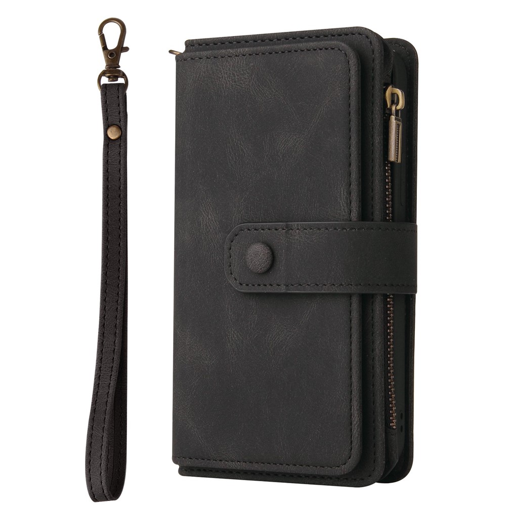 For Realme 9 Pro KT Multi-functional Series-2 Multiple Card Slots Zipper Pocket PU Leather Case Wallet Cover - Black-11