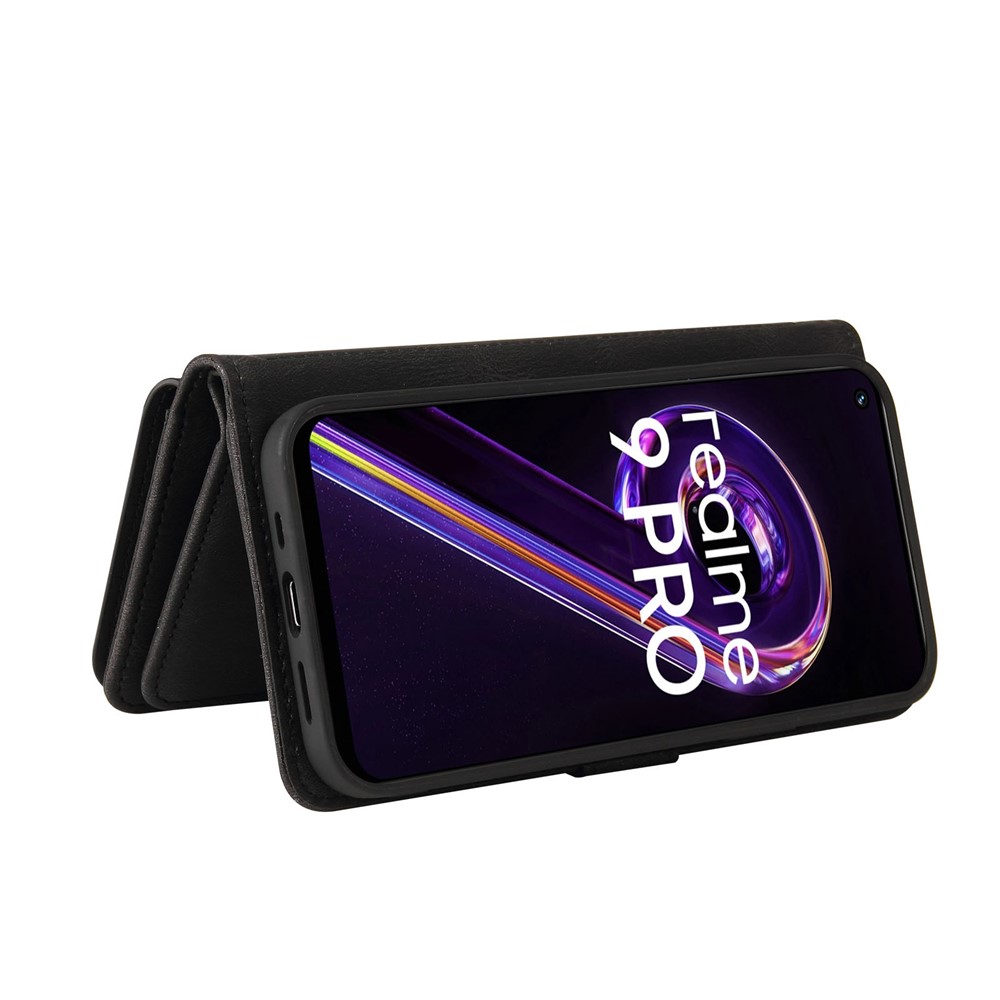 For Realme 9 Pro KT Multi-functional Series-2 Multiple Card Slots Zipper Pocket PU Leather Case Wallet Cover - Black-3