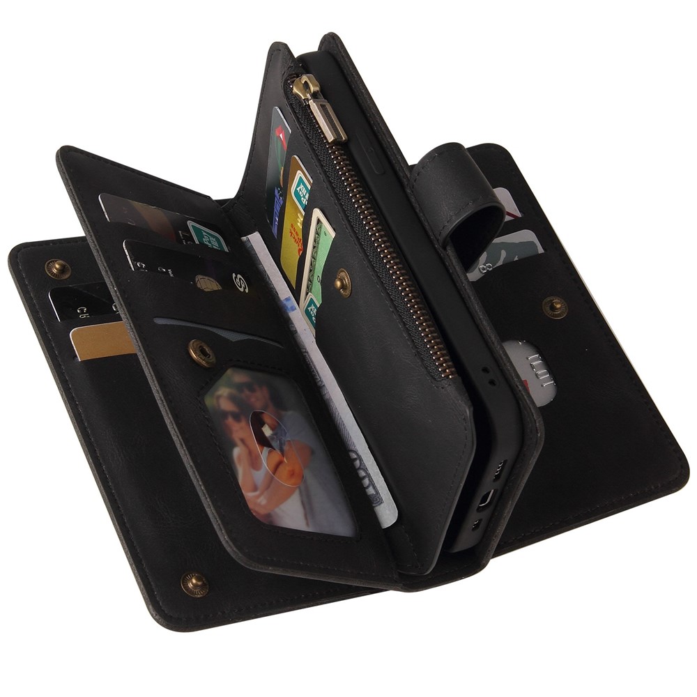 For Realme 9 Pro KT Multi-functional Series-2 Multiple Card Slots Zipper Pocket PU Leather Case Wallet Cover - Black-5