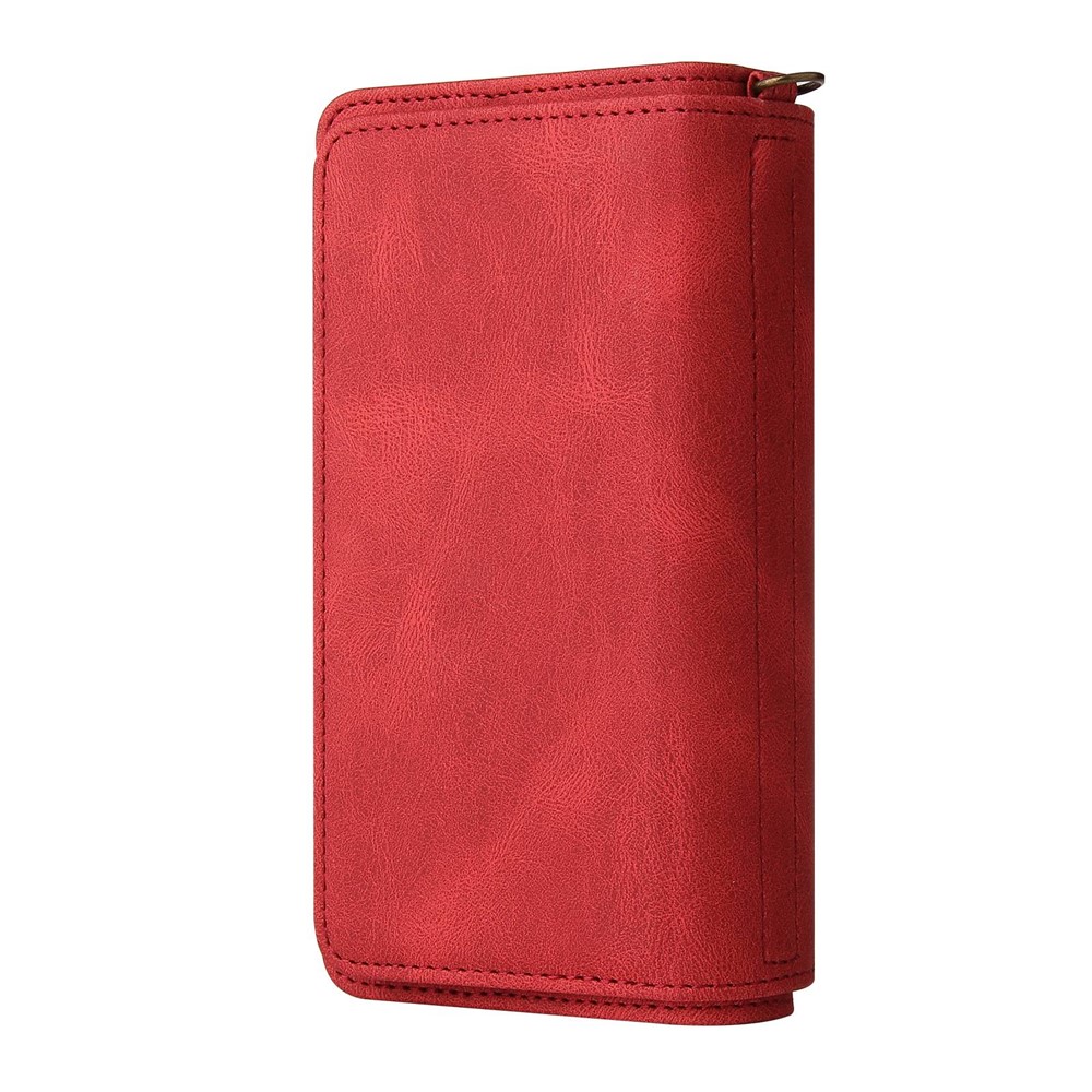 For Realme 9i/Oppo A36/A76 KT Multi-functional Series-2 Skin-touch Phone Case Multiple Card Slots PU Leather Zipper Pocket Shell with Stand Wallet - Red-12