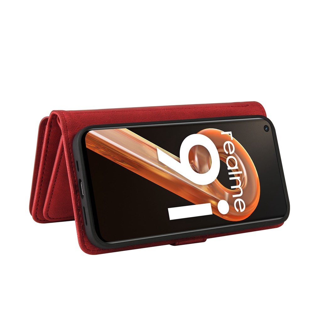 For Realme 9i/Oppo A36/A76 KT Multi-functional Series-2 Skin-touch Phone Case Multiple Card Slots PU Leather Zipper Pocket Shell with Stand Wallet - Red-3