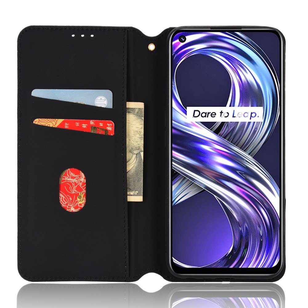 For Realme 8i PU Leather 3D Rhombus Imprinting Phone Case Magnetic Absorption Stand TPU Shockproof Interior Protective Cover - Blue-2