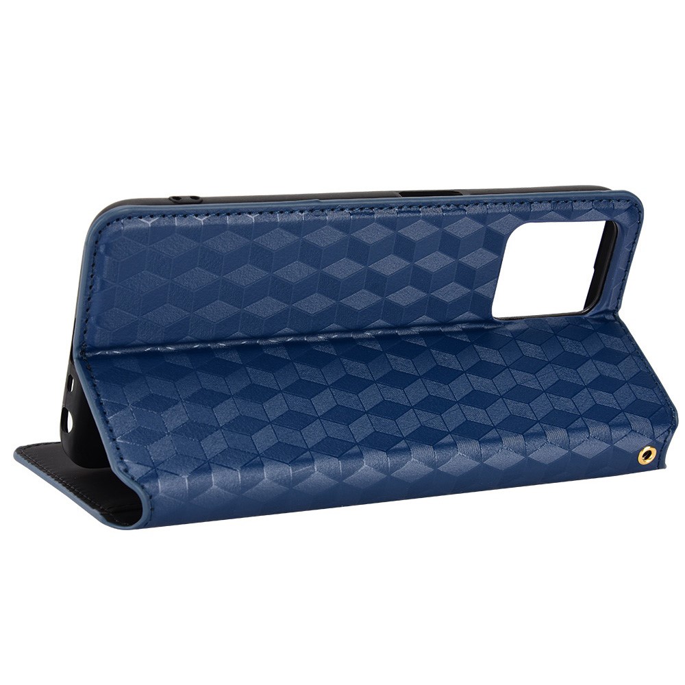 For Realme 8i PU Leather 3D Rhombus Imprinting Phone Case Magnetic Absorption Stand TPU Shockproof Interior Protective Cover - Blue-3