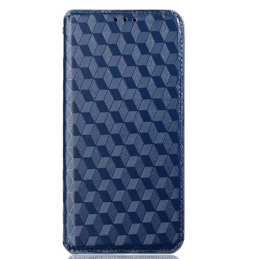 For Realme 8i PU Leather 3D Rhombus Imprinting Phone Case Magnetic Absorption Stand TPU Shockproof Interior Protective Cover - Blue-7