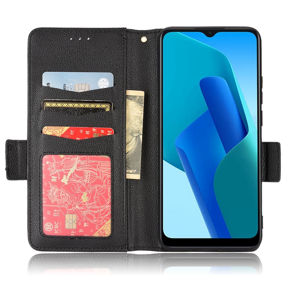 For Oppo A16K/A16e PU Leather Magnetic Flip Case Stand Function Soft TPU Interior Litchi Texture Wallet Phone Cover - Black-2