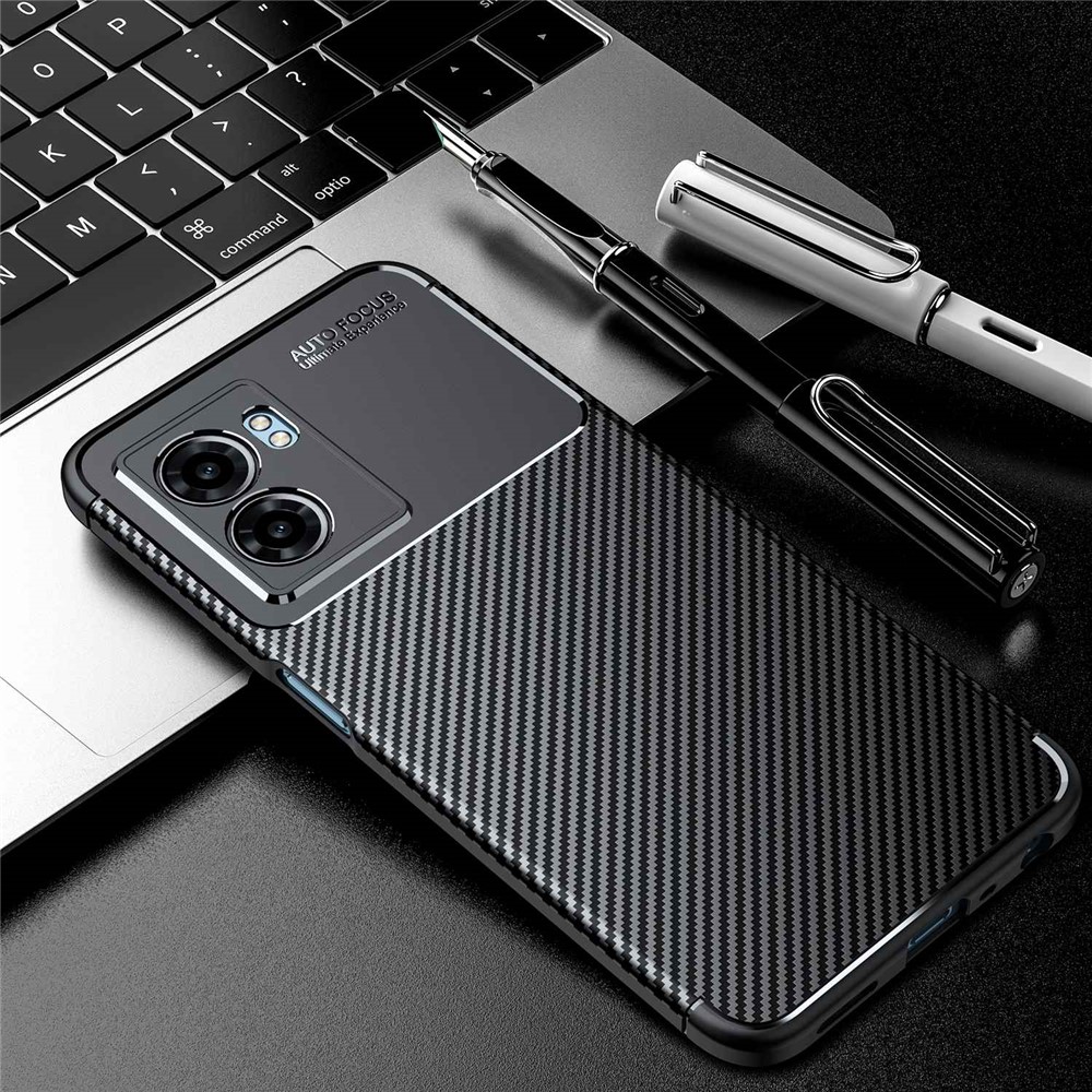 Carbon Fiber Case for Oppo A57 (2022), Full Wrap Coverage Soft TPU Comfortable Grip Protective Cover Shell - Black-3