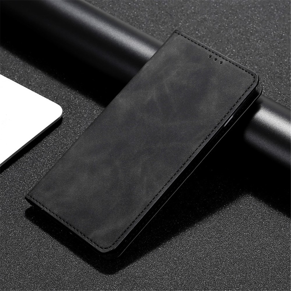 For vivo iQOO U5 5G Skin-touch Feeling PU Leather Flip Folio Case Stand Card Slot Holder Hidden Magnetic Closure Shockproof Cover - Black-4
