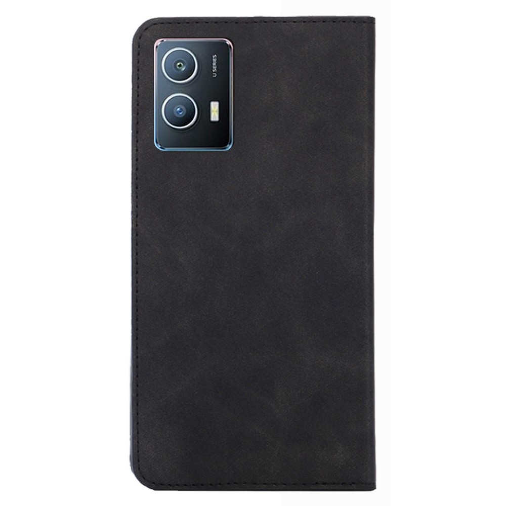For vivo iQOO U5 5G Skin-touch Feeling PU Leather Flip Folio Case Stand Card Slot Holder Hidden Magnetic Closure Shockproof Cover - Black-6