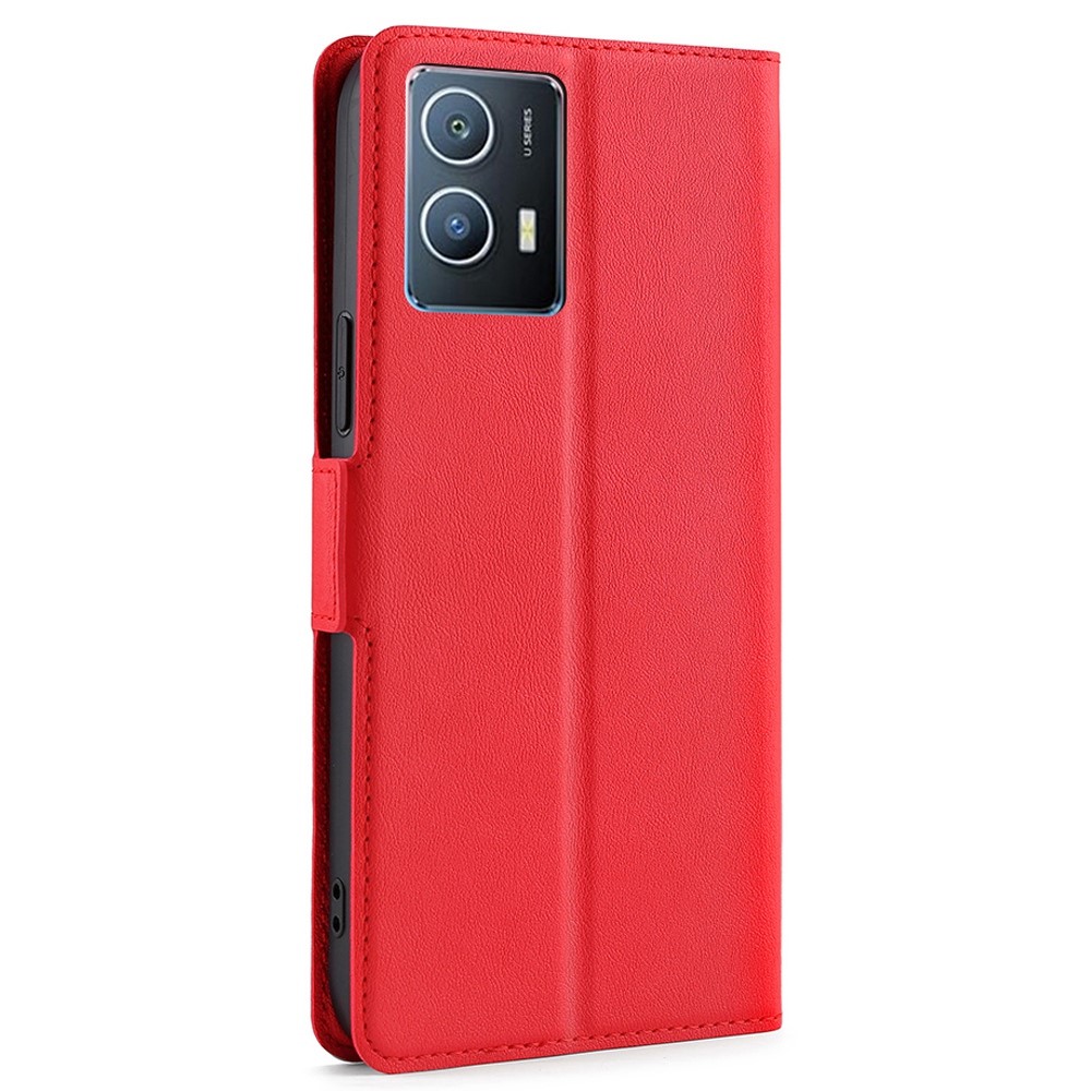 For vivo iQOO U5 5G PU Leather Side Magnetic Phone Case Flip Notebook Card Slot Holder Stand Cover - Red-8