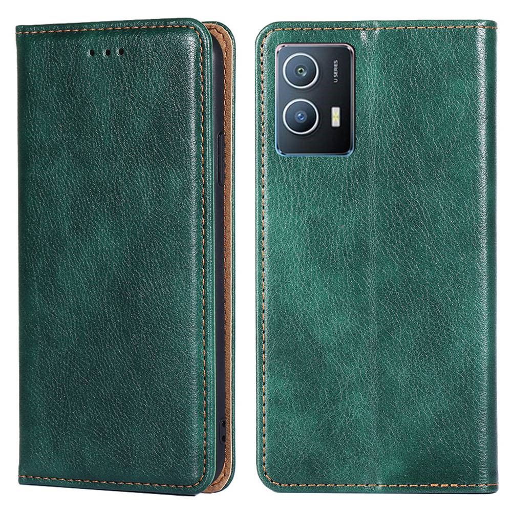 For vivo iQOO U5 5G PU Leather Full Body Case Wallet Style Magnetic Book Auto Closed Protective Stand Phone Cover - Green-1