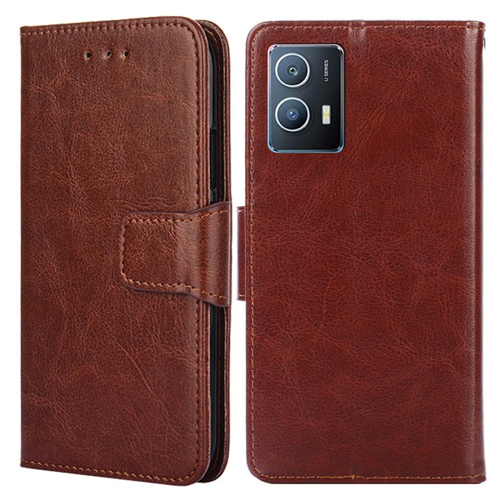 For vivo iQOO U5 5G Wallet Flip Cover Magnetic Closure Stand PU Leather Shockproof Folio Phone Case - Brown-1
